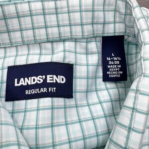 Lands End Shirt Mens Large 16 -‎ 16.5 Blue Plaid LS Button Up 34/35 Recycled